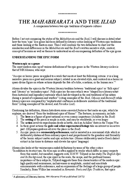 iliad and mahabharata|(DOC) The Mahabharata and the Iliad: A comparison between .